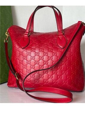 Authentic Gucci Red Leather Tote/ Shoulder Bag.